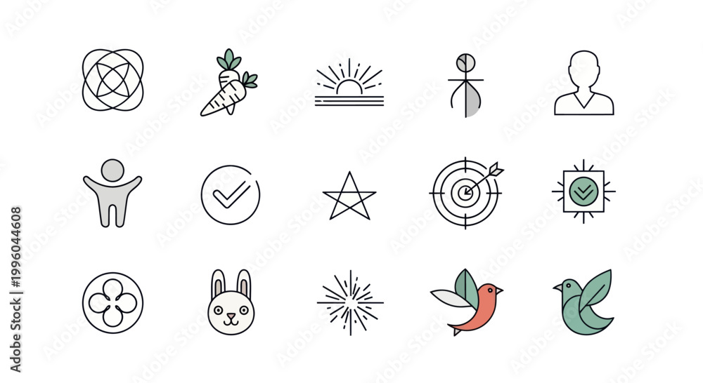 Fototapeta premium Modern Icon Set: Business, Lifestyle, Nature, and Abstract Symbols