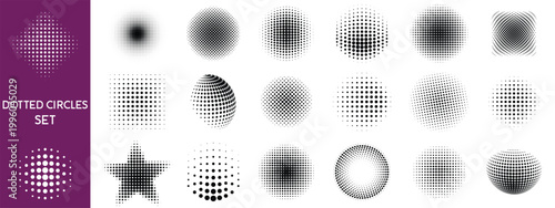 Set of black halftone dots backgrounds. vector modern dots halftone,Pop art comic style gradient circle halftone set Vector isolated on white background dots