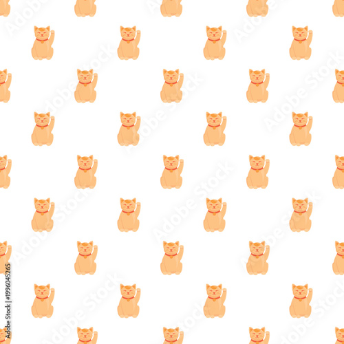 Repeating maneki neko figures creating a seamless background for good luck and prosperity
