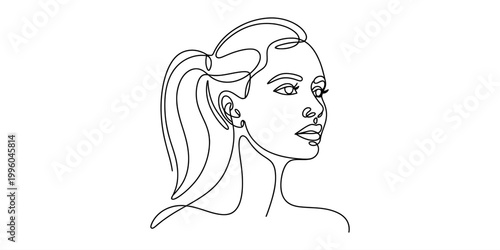 Continuous line drawing of a woman with a ponytail