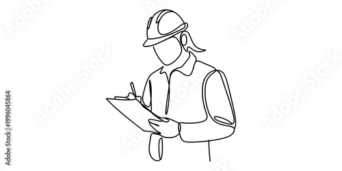 Tableau sur toile Continuous line drawing of a construction worker with clipboard