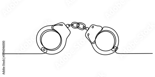 A single continuous line drawing of handcuffs showing a minimalist design for law enforcement and justice concepts Vector, illustration