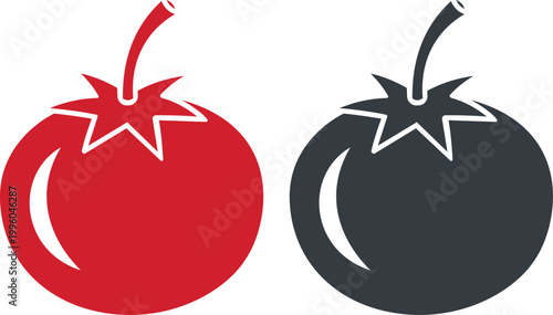 Red and black tomato icons set, vector illustration of fresh vegetable symbols.