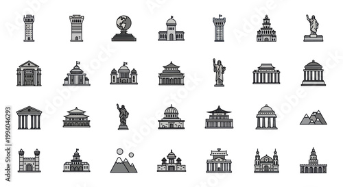Pixel Art Famous Landmarks and Buildings Collection Icons