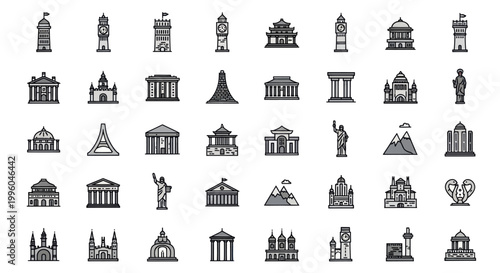 World Landmarks Collection: Famous Buildings Icons Set
