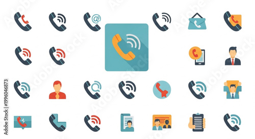 Collection of telephone and communication icons and symbols.