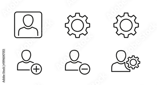 User profile and settings icons for digital interfaces.
