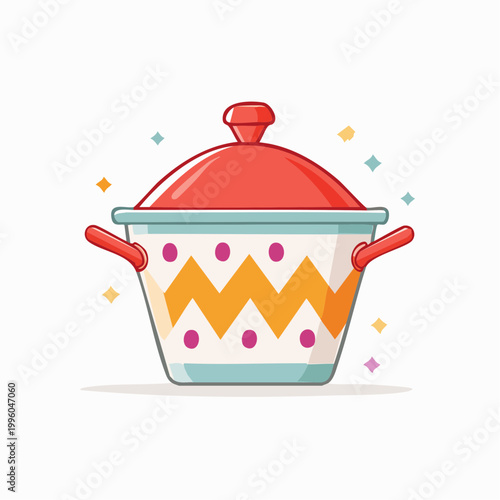 Cartoon Cooking Pot with Decorative Pattern
