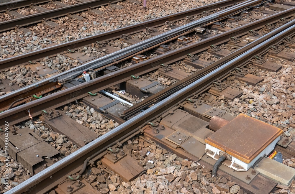 Naklejka premium Railway switch at a railway yard in southern Sweden.