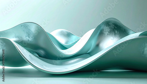 Abstract wave form in teal and silver tones
