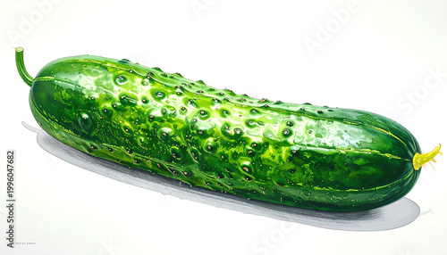 Detailed illustration of a fresh green cucumber