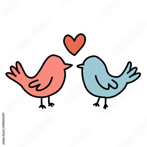 Tableau sur toile Simple Vector Illustration of Two Cute Birds with a Red Heart Symbolizing Love D