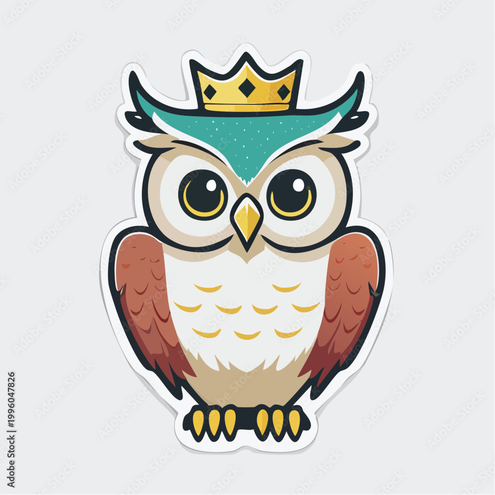 Obraz premium Cute Owl Wearing a Crown Sticker