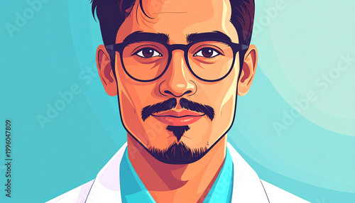 Stylish portrait illustration of a young man with glasses