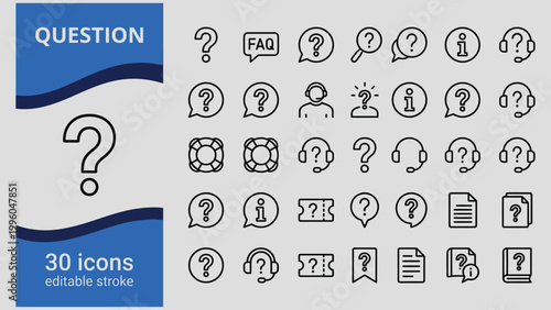 Set of question marks and help icons for frequently asked questions and support services online  various symbols