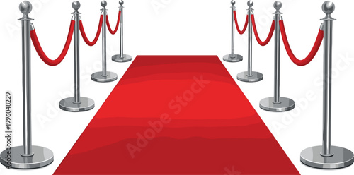 Red Carpet with Silver Stanchions and Ropes for VIP Events, Award Shows, Red Carpet Ceremonies, and Luxury Event Setups