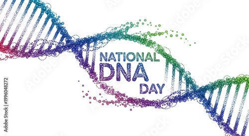 Celebrating National DNA Day with an illustrated vector graphic featuring a colorful DNA helix structure, symbolizing genetic science and biotechnology against a clean white background