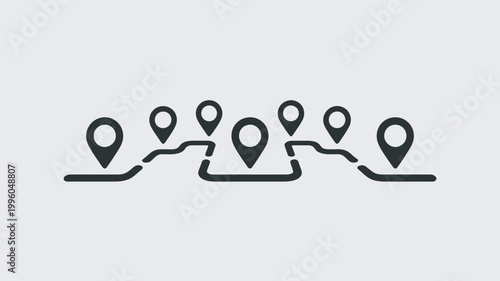 A minimalist illustration of a winding route with multiple location markers on a light gray background