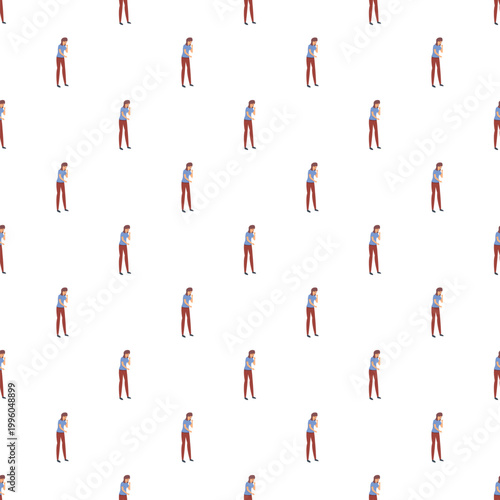 Person covering mouth while coughing, creating a repeated pattern on a white background
