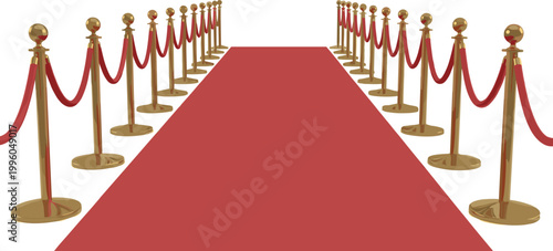 Red Carpet with Gold Stanchions and Ropes for Luxury Events, VIP Arrivals, Award Shows, and Red Carpet Ceremonies