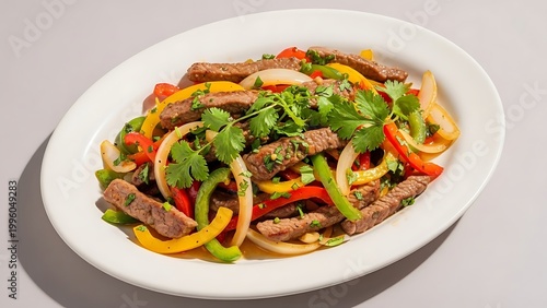 Delicious Fajita Dish with Sliced Beef and Colorful Peppers
