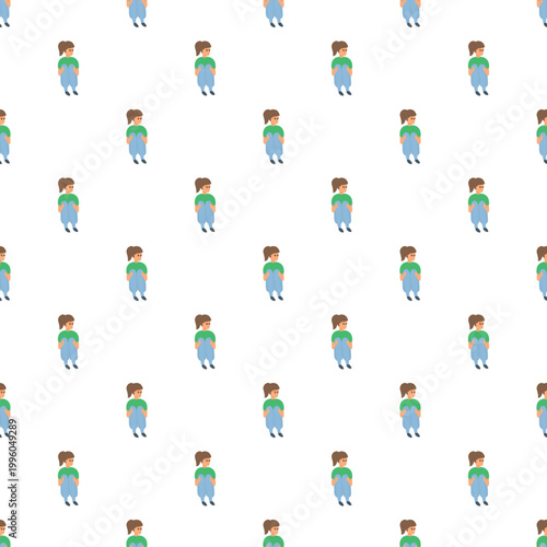 Seamless pattern featuring a repeated cartoon girl illustrating sadness and loneliness