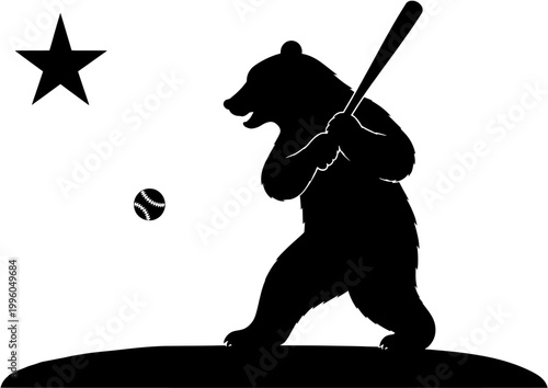 California Bear Playing Baseball Silhouette VectorCalifornia Bear Playing Baseball Silhouette Vector