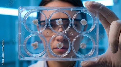 Female Scientist Holding Brain Organoids In Culture Plate