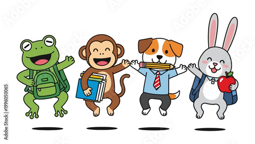 Canvas Print School Buddies Adventure: A vibrant collection of cute animal friends, each with their unique charm, stand ready for a day of learning and fun