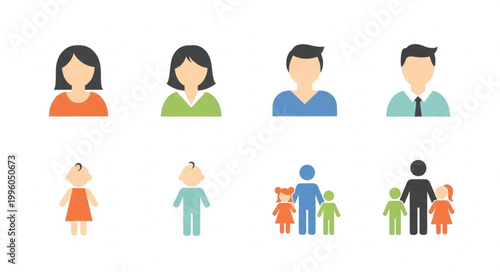 Collection of diverse people icons representing different ages and genders.