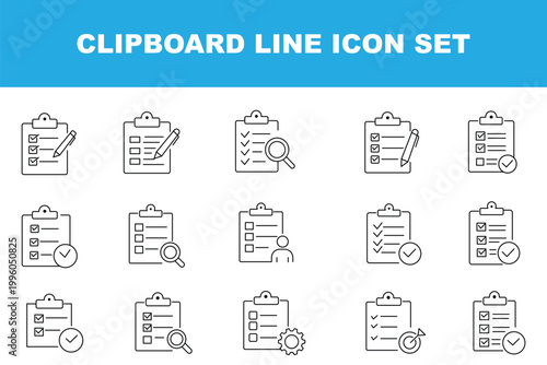 Clipboard solid icon set. Paper documents, File, Document symbol. Blue icons collection.