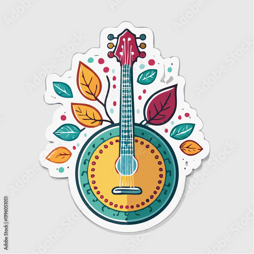 Stylized Banjo with Autumn Leaves