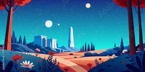 vector, graphics, observatory, night, stars, constellations, planets, magic, science, astrophysics, research, scientific discoveries, astrobiology, space, observations, celestial motion, sky, moon