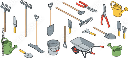 Gardening Tool Set with Shovel, Rake, Trowel, Watering Can, Wheelbarrow, and More for Outdoor Landscaping and Plant Care