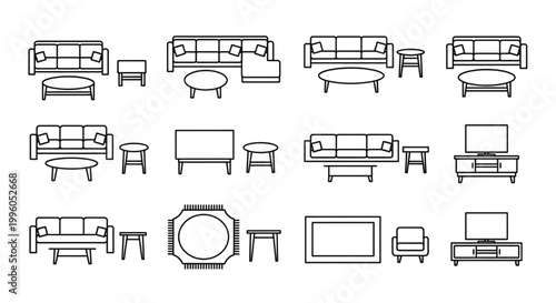 Living Room Furniture Elevation CAD Block Collection with Sofa Sets, Coffee Tables, TV Units and Interior Layout Elements