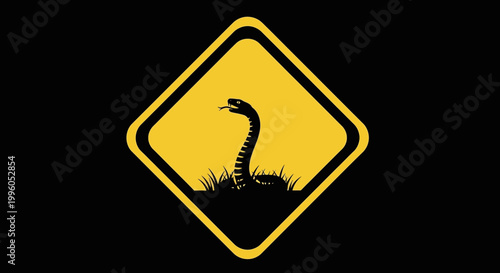 Yellow Diamond Warning Sign with Black Swan Silhouette on Grass, Wildlife Caution Symbol on Black Background.