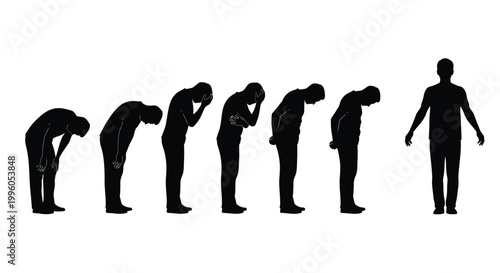 evolution of sadness and despair represented by male silhouettes in various poses.