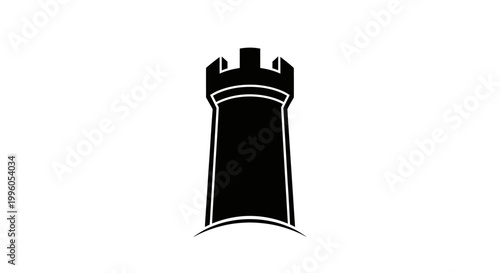 Black Rook Chess Piece Silhouette Isolated on White Background