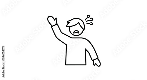 Linear icon of stressed man holding hand to head expressing confusion and anxiety.