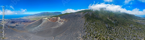 Aerial View Tajogaite Volcanic Crater and Los Llanos Lava Aftermath La Palma Canary Islands Spain; Seismic Activity Monitoring Volcanology and Future Eruption Forecasting