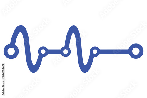 Blue wavy line with circles on white background, wave curve
