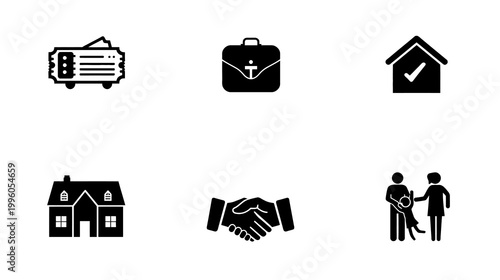 Ticket, Briefcase, House, Handshake, Family - Minimalistic Graphic Design