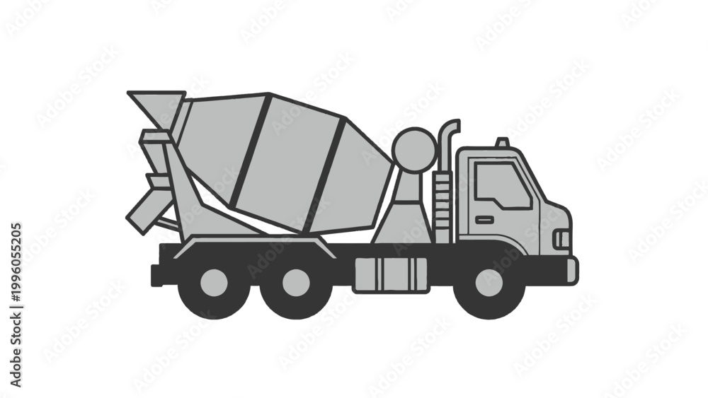 Fototapeta premium Cement Mixer Truck Vector Illustration - Flat Industrial Construction Vehicle Icon Isolated on White Background