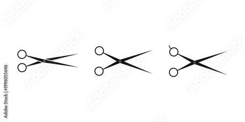 Three different graphic design icons representing open scissors for cutting and crafting purposes