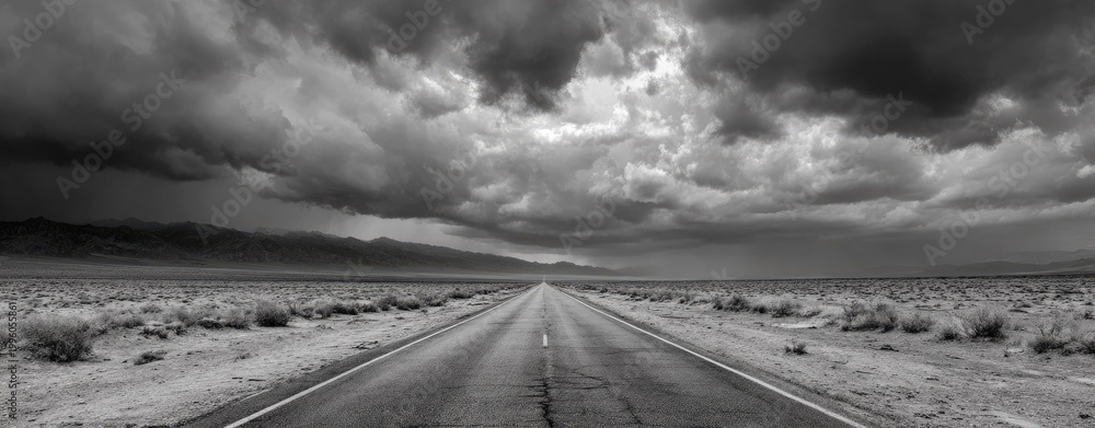 Naklejka premium Empty highway under a dramatic sky