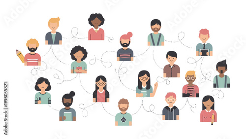 Connected Community: An illustration showcases a diverse collection of individuals linked by a network of connections, embodying the spirit of community and collaboration.