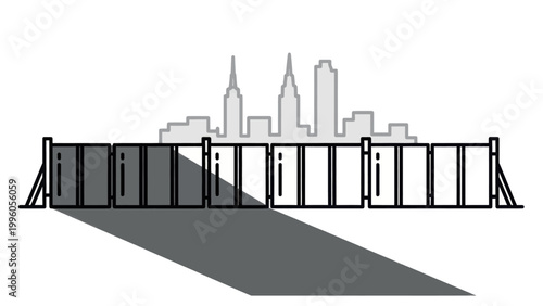 Construction Site Fence and City Skyline Silhouette Vector Illustration