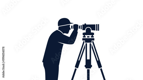 Land Surveyor Silhouette with Theodolite Tripod for Civil Engineering and Construction Projects