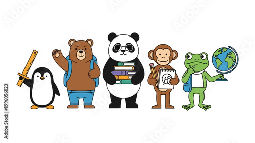 Canvas Print Animal Scholars: An adorable animal ensemble, each uniquely embodying a character with diverse props, creating a charming representation of learning and education