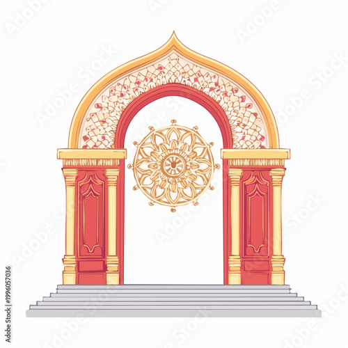 Ornate Archway with Dharma Wheel Symbol